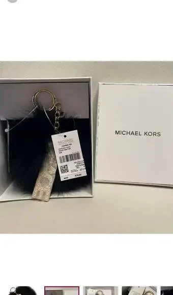 Michael Kors Large Black Fox Fur Pom Pom Bag Charm Keychain - Picture 2 of 7